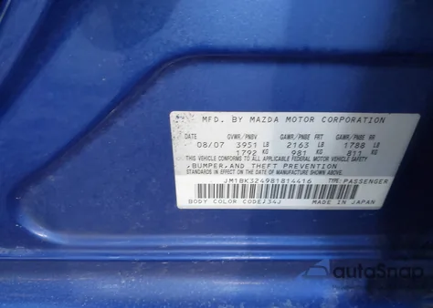 2008 Mazda Mazda3 S Sport из США, поврежденный, VIN JM1BK324981814416